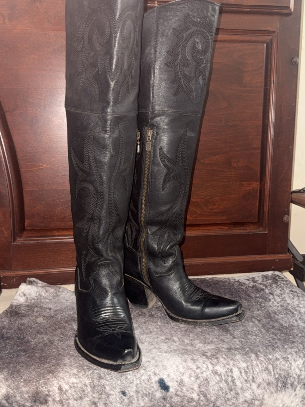 Dan Post Black Over-the-Knee Western Boots with Embroidered Detail - Picture 3 of 3